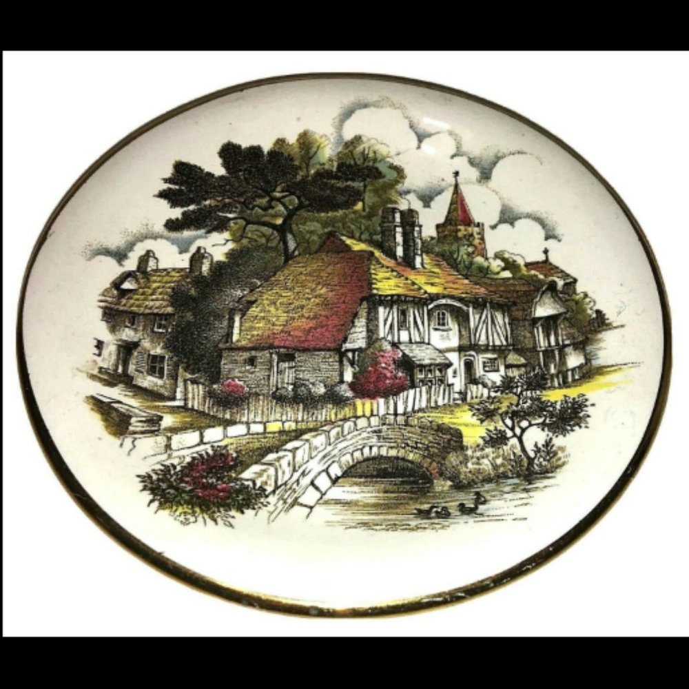 EDCO Made in England 5" Thatched Cottage Gold Trim